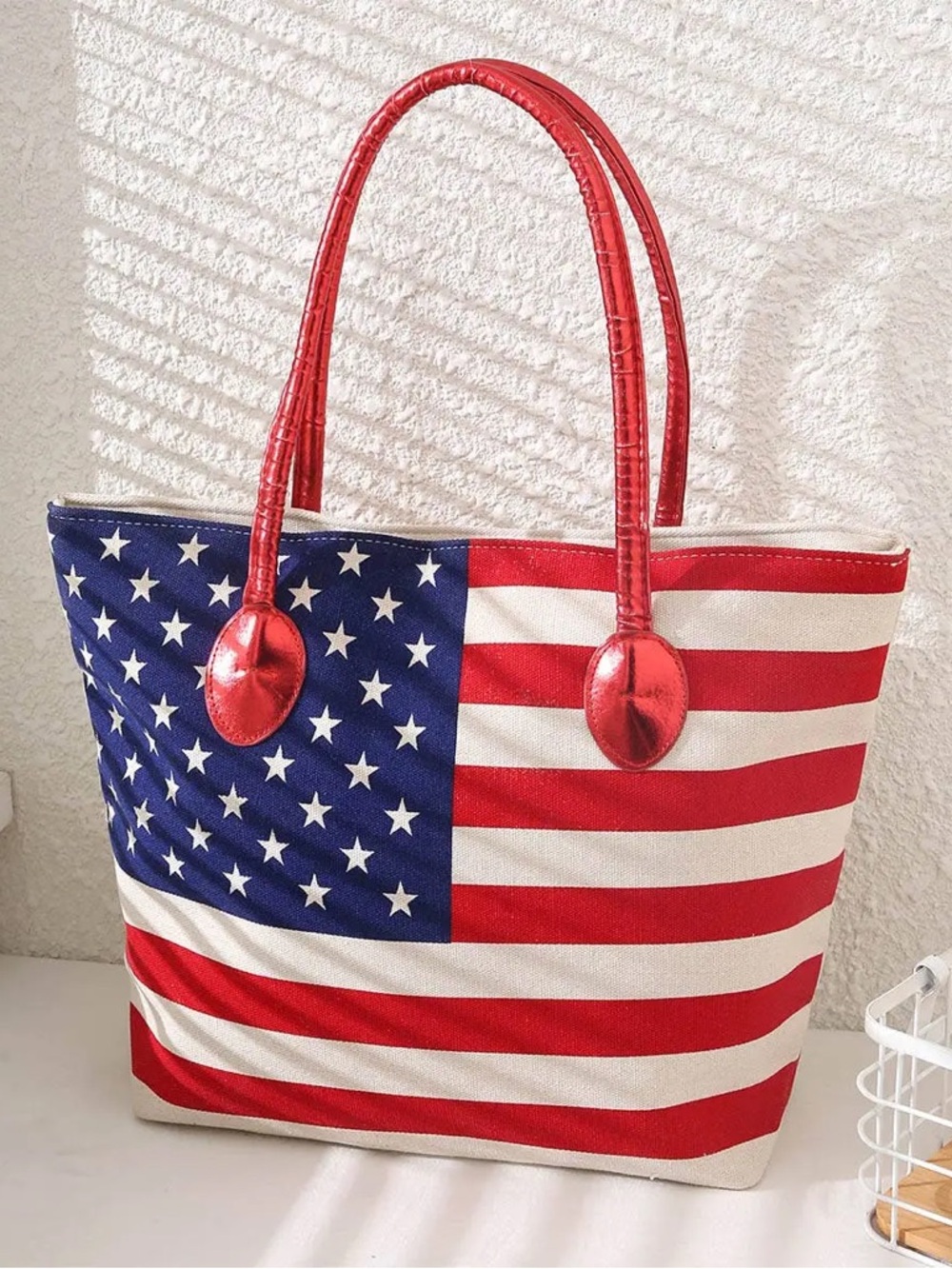 American Flag Red, White & Blue Stripe Tote Bag
